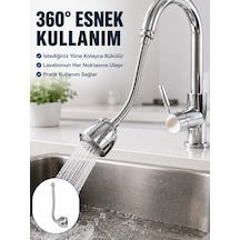 Krom Musluk Uzatma Aparatı 360 Dönebilen Su Tasarruflu Lavabo Fıskiyesi Gümüş