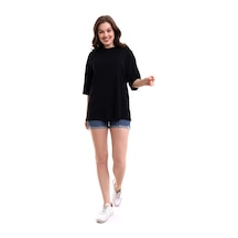 Winmoda34 Unisex Bisiklet Yaka Oversize Boyfriend T-shirt Siyah