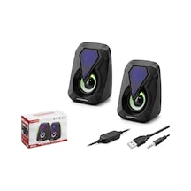 Hadron Hd6054 Ledli 1+1 Kanal 2x3w Çıkışlı 3.5mm Aux Ses + Usb Güç Beslemeli Bilgisayar Hoparlörü - Siyah