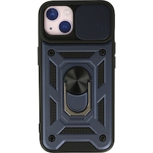 Apple iPhone Uyumlu   15 Kılıf Pars Lens Yüzüklü Silikon - Lacivert