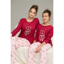 Siyah İnci Pamuklu Bisiklet Yaka Örme Pijama Takım25241136 Vişne
