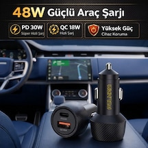 Polham 48w Süper Hızlı Type C Ve Usb Girişli Araç İçi Şarj Cihazı, Pd 30w + Qc 18w Çift Port 12v/24v 1 Adet