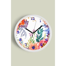 Soyut Çiçek Modern Duvar Saati - 30cm - Önü Camlı Beyaz Kasa - Sessiz Mekanizma-jh0869 Beyaz