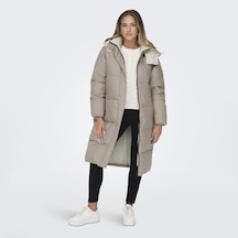 Only Vilma Down Long Coat Kadın Gri Kapüşonlu Mont 15294681-GRY