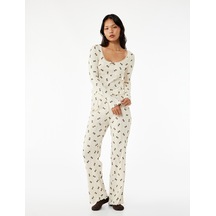 Koton Pamuklu Rahat Kalıp Ayıcık Baskılı Pijama Altı Ekru Desenli 7wlk40050mk