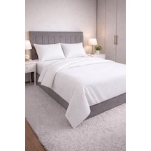 Tr Wova Home Pearl Stripe Çift Kişilik Nevresim Takımı%90 Pamuk 83 Tel Saten Çizgili Lastikli Çarşaflı Beyaz Nev Genel