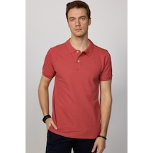 Tudors Slim Fit Düz Polo Yaka Erkek Kiremit Turuncu Tişört-20796-Kıremıt Kiremit