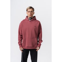 Erkek Respire Yazı Detaylı Kapüşonlu Basic Oversize Hoodie Gül Gülkurusu