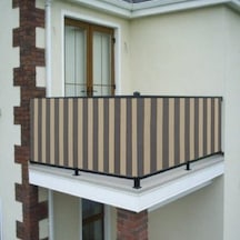 Ceylan Home Balkon Demiri Perdesi Bağcıklı Gri Krem Çizgili Ölçü Gri