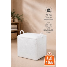 Dayanıklı Taşınabilir Kulplu Fermuarlı 75 Kg Taşıma Kapasiteli 35x50x50 Ebat Küçük Boy Kazak Hurcu Baza Altı Örme Hurç Beyaz