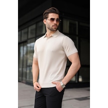 Madmext Taş Rengi Polo Yaka Triko Erkek Tişört E7461 Taş