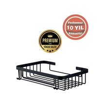 Çelik Banyo Paslanmaz Çelik Taci 1 Li 23x15 Cm Şampuanlık Banyo Rafı Süngerlik Mat Siyah Siyah