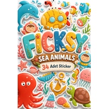 Sevimli Deniz Canlıları Sticker Seti - 34 Adet Balık, Yengeç, Ahtapot Etiket Çıkartma Diğer