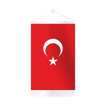 Dörtgen Ay Yıldız Beyaz Püsküllü Flama 25x35 cm