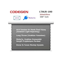 Codegen Ltalr-100 Long Throw Alr Tension Gri Yüzey Motorlu Projeksiyon Perdesi 100 İnch 221x125cm