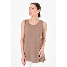 Desen Triko Kadın Askılı Penye T-Shirt 20868 Vizon