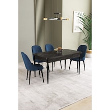 Ikon Siyah Mermer Desen 80x132 Mdf Açılabilir Mutfak Masası Takımı 4 Adet Sandalye Lacivert Ikon Siyah Mermer Desen 80x132 Mdf Açılabilir Mutfak Masası Takımı 4 Adet Sandalye Lacivert