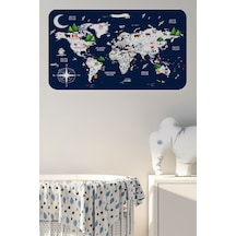 Eğitici Ve Bayraklı Dünya Haritası Dünya Atlası Çocuk Ve Bebek Odası Duvar Sticker-60x105-3819 Çok Renkli