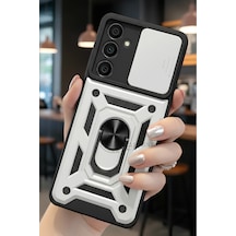 Samsung Uyumlu Galaxy S24 Kılıf Sürgülü Kamera Korumalı Yüzüklü Stand Olabilen Magnetic Tpu Tank Kapak