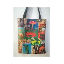 Owl Bag Fairycore Mantar Ve Kedi Desenli Omuz Çantası Yeşil