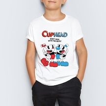 Cuphead Çocuk Tişört T-Shirt Mr-02 Beyaz