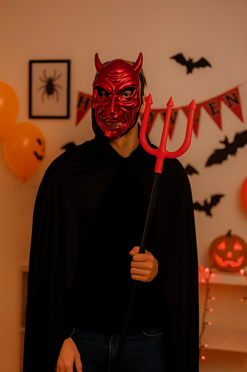 Halloween Cadılar Bayramı Maske Şeytan Maskesi Parlak Kırmızı Metalik Arkası Tüllü Korku Aksesuarı Diğer