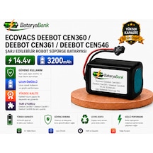 Bataryabank Ecovacs Deebot Cen360 / Deebot Cen361 / Deebot Cen546 Uyumlu Robot Süpürge Bataryası 14.4v 3200mah Li-ion Şarj Edilebilir Pil
