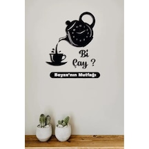 Dekoratif Ahşap Mutfak Saati Bi Çay-kişiye Özel Yazılabilir Siyah