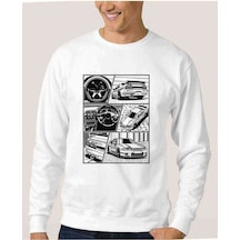 Skyline Baskılı Beyaz Erkek Örme Sweatshirt