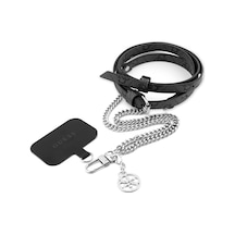 Guess Lisanslı 4g Desenli Zincirli 4g Metal Logolu Çapraz Vücut Pu Telefon Askı Kayışı Siyah