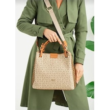 Just Polo Kadın Baskılı Uzun Ayarlanabilir Askılı Şık El Ve Omuz Çantası Shoulder Bag Vizon