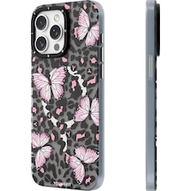 İphone 15 Pro Uyumlu Kılıf Magsafe Özellikli Kelebek Desenli Youngkit Shadow Dance Serisi Kapak Gri