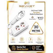 Viko İkili Grup Priz 30 Metre Beyaz 3x1,5 Kablolu Uzatma Kablosu 15 M Ve Üzeri