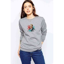 Tc Ulu Önder Mustafa Kemal Atatürk Baskılı Gri Kadın Sweatshirt