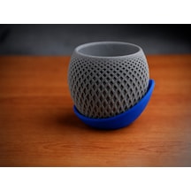3d Baskı Küre Saksı - Kafes Dokulu İki Parçalı Dekoratif Saksı - Gri-mavi