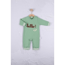 Babydonat Hello Nakışlı % 100 Pamuk Erkek Bebek Tulum Yeşil