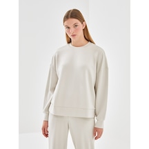 Lcw Vision Bej Bisiklet Yaka Oversize Kadın Sweatshirt