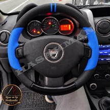 Dacia Stepway Dikme Direksiyon Kılıfı Delikli Deri Parlak Siyah Mavi Detay Çift Yüzük Ve Dikiş 2012-2016