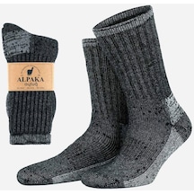 Aytuğ Unisex Alpaka Yünü Havlu Kışlık Antrasit/ekru Soket Çorap - A-6006