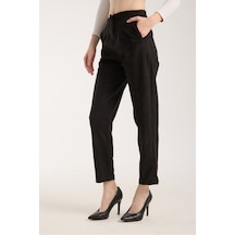 Gugus Kadın Beli Pensli Süet Pantolon Havuç/şalvar Model Siyah