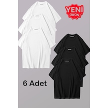 Nevermind Erkek & Kadın Siyah Beyaz %100 Pamuklu 6 Lı Tişört Paketi Unise Beyaz