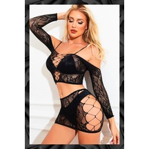 Senberries 2 Parça Set Fantezi Bodysuit Etek Vücut Çorabı