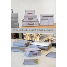 Deri Detaylı Gri 6'lı Set Bavul İçi Düzenleyici Organizer Valiz Düzenleyici Bebek Doğum Hurcu Gri