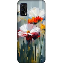 Realme 7 Pro Uyumlu Soyut Çiçek Dokunuşları Desenli Silikon Kılıf Çok Renkli