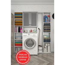 Kenzlife Membran Çamaşır Makinesi Dolabı Veronikamega Gribyz Panjur 180 156 20 Mebran Kapak Suntalam Gövde Arkalıksız Raflı Beyaz