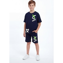Panios Kids X White Baskı Detaylı Yuvarlak Yaka Yazlık Erkek Çocuk Alt Üst Takım Lacivert
