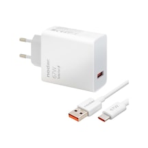 67w Turbo Fast Hızlı Şarj Seti Usb-a 67w Şarj Başlığı + Type-c Kablo , Turbo Şarj Uyumlu, Akıllı Akım Destekli Güvenli Şarj Aleti, Parlak Beyaz