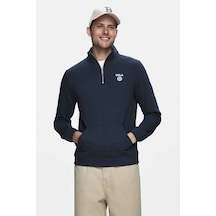 Ucla Leon Lacivert Yarım Fermuar Nakışlı Standard Fit Erkek Sweatshirt Lacivert
