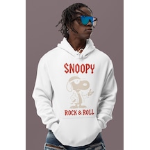 Sevbano Snoopy Rock And Roll Baskılı Unisex Oversize Çizgi Film Karakter beyaz