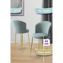Canisa Alte Serisi 2 Adet Babyface Kumaş 65 Cm Gold Kaplama Ayaklı Su Yeşili Bar Sandalyesi Su Yeşili Sandalye Gold Kaplama Ayak